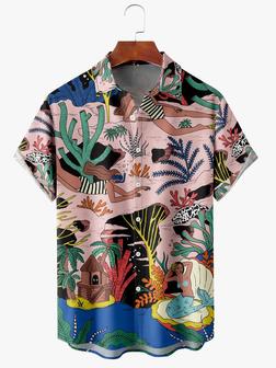 Men's Marine Element Print Moisture Absorbent Breathable Fabric Fashion Hawaiian Lapel Short Sleeve Shirt - Seseable