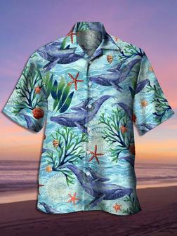 Mens Marine Life Print Casual Breathable Short Sleeve Aloha Shirt - Seseable
