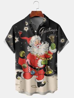 Men's Merry Chrismas Santa Clause Casual Short Sleeve Hawaiian Shirt With Chest Pocket Print - Seseable