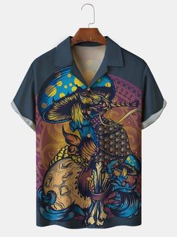 Men's Music Hippie Culture Print Casual Fabric Fashion Lapel Short Sleeve Shirts - Seseable
