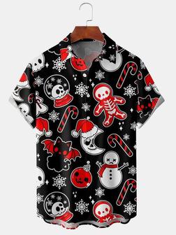 Men's New Christmas Skull Print Casual Breathable Hawaiian Short Sleeve Shirt Christmas Gift - Seseable