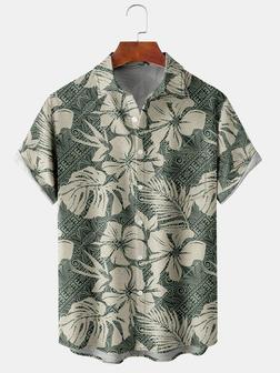 Men's Printed Casual Short Sleeve Hawaiian Shirt With Chest Pocket - Seseable