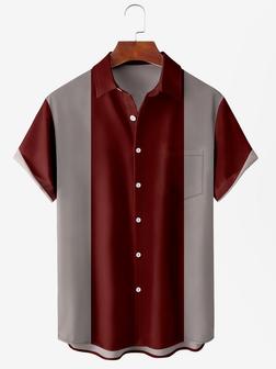 Men's Red Stripe Printed Anti-wrinkle Moisture Wicking Fabric Lapel Short Sleeve Hawaiian Shirt - Seseable