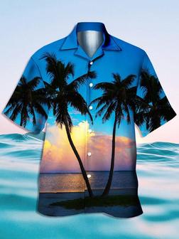 Men's Resort Botanical Print Casual Short Sleeve Hawaiian Shirt - Seseable