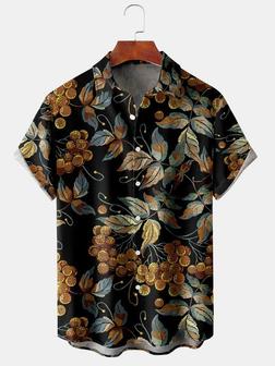 Men's Vintage Botanical Print Casual Breathable Short Sleeve Shirt - Seseable
