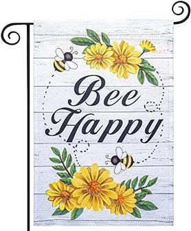 Bee Happy Spring Garden Flag, Spring Summer Decor With Daisy, Vertical Double Sided Seasonal Yard Flag, Outdoor Indoor Patio Decorative Flag, 12x18 Inch - Thegiftio UK