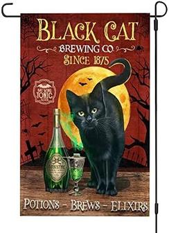 Black Cat Brewing Company Halloween Flag Halloween House Garden Flag Halloween Flag Home Decoration Gift For Family Friend Halloween House Banner - Thegiftio UK