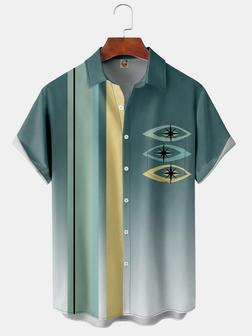 Casual Art Collection Medieval Gradient Geometric Stripes Color Block Pattern Lapel Short Sleeve Chest Pocket Shirt Print Top - Seseable