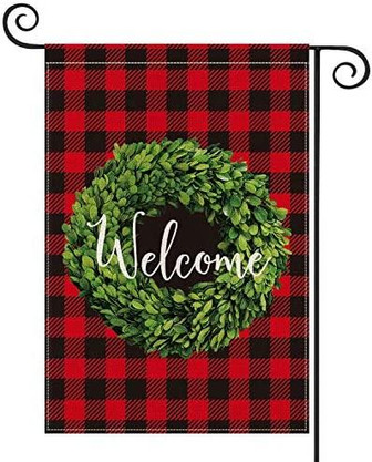 Christmas Boxwood Wreath Welcome Garden Flag Vertical Double Sided, Winter Valentine's Day Buffalo Check Plaid Rustic Farmhouse Flag Yard Outdoor Decoration - Thegiftio