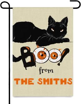 Custom Family Last Name Halloween Garden Flag Double Print Yard Flags Personalized Witch Outdoor Decorations Black Cat - Thegiftio UK