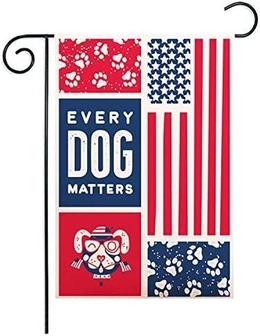 Dog Paw Print Garden Flag Double Sided Red & Blue Stripes Us Flag Style, Decorative Pet Puppy House Yard Flags, Patriotic Outdoor Garden Lawn Decor Flag Every Dog Matters) - Thegiftio UK
