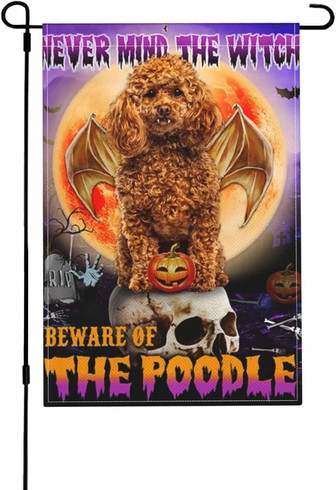 Fall Burlap Garden Flags 12x18in Double Sided ,halloween Beware Of The Poodle Rustic Seasonal Garden Flags For Farmhouse Outside。 - Thegiftio UK