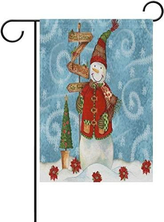 Garden Flag 12x18 Inch Happy Snowman Christmas Tree Snow Snowflake Outdoor Home Party - Thegiftio