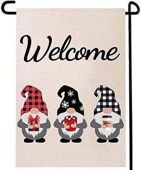 Gnome Coffee Welcome Garden Flag Winter Outdoor Sign Black Red White Buffalo Check Plaid Tea Cocoa Bar Rustic House Double Sided Decoration - Thegiftio UK