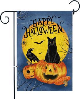 Halloween Garden Flag 12 X 18 Inch Double Sided Pumpkin Black Cat Halloween Yard Decor Burlap Seasonal Flag Small, Spooky Crow Raven Cute Fall Flag Happy Halloween Sign Banner For Outdoor - Thegiftio UK