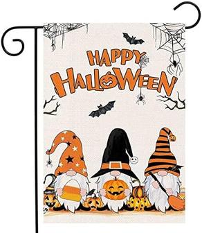 Halloween Garden Flag 12x18 Inch Double Sided Vertical Yard Flag Gnomes Boo Black Cat Pumpkin Bats Halloween Elements Flag For Seasonal Holiday Decorations Small Fall Flag For Outside - Thegiftio UK