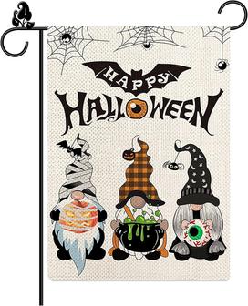 Halloween Garden Flag Double Sided 12x18 Inch, Welcome Vampire Gnomes Small Halloween Flags Double Sided, Halloween Flags For Home Outside Yard Farmhouse Porch Decor Outdoor Halloween Decoration - Thegiftio