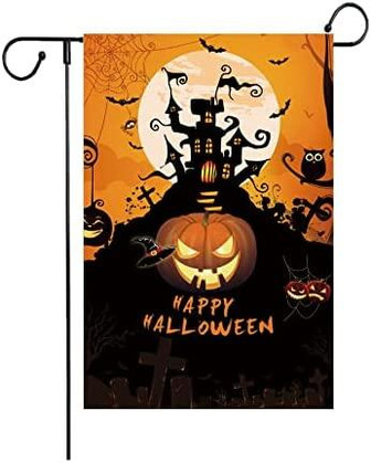 Halloween Garden Flag, Pumpkin Castle Bat Decorative Garden Yard Double Sided Flag Happy Halloween Outdoor Decorations Farmhouse Porch 12x18 Inches - Thegiftio UK