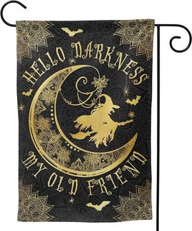 Halloween Garden Flags 12x18in Double Sided Hello Darkness My Old Friend, Witchcraft Small Seasonal Garden Flags For Farmhouse Outside - Thegiftio UK
