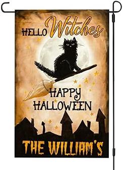 Halloween Hello Witches Black Cat Flag Halloween House Garden Flag Halloween Flag Home Decoration Gift For Family Friend Halloween House Banner - Thegiftio UK