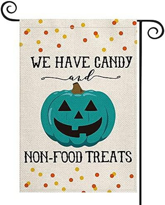 Halloween Teal Pumpkin Jack-o'-lantern Garden Flag Vertical Double Sided, We Have Candy Non-food Treats Available Here Yard Outdoor Decoration - Thegiftio UK