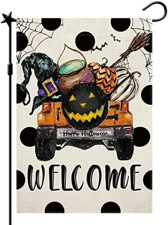 Halloween Truck Garden Flag Halloween Pumpkin Garden Flag Halloween Flags Double Sided Holiday Halloween Truck Rustic Farmhouse Home Outdoor Yard Decor - Thegiftio UK