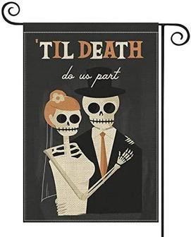Halloween Until Death Do Us Part Skeleton Wedding Garden Flag Vertical Double Sided, Day Of The Dead Yard Outdoor Decoration 12 X 18 Inch - Thegiftio UK
