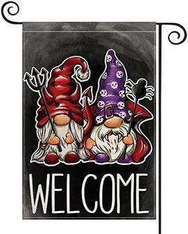 Halloween Welcome Garden Flag Double Sided, Devil Vampire Gnome Party Yard Outdoor Decoration 12x18 Inch - Thegiftio