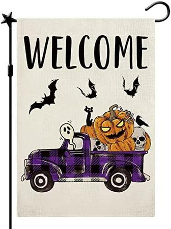 Halloween Welcome Garden Flag Halloween Flags Halloween Truck Garden Flag Halloween Pumpkin Flag Double Sided Holiday Halloween Rustic Home Outdoor Yard Decor - Thegiftio UK