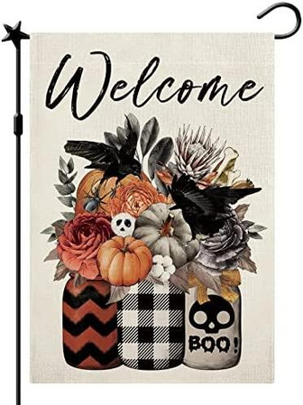 Halloween Welcome Garden Flag Halloween Pumpkin Floral Garden Flag Floral Halloween Yard Flag, Halloween Flags Double Sided Seasonal Home Halloween Farmhouse Outdoor Decor - Thegiftio UK