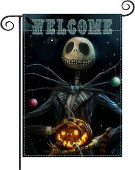 Halloween Welcome Skeleton Butler Garden Flag - Halloween Yard Decorations Vertical Double Sided Garden Flag 12 X 18 Inch, Happy Halloween Seasonal Holiday Decor For Outside - Thegiftio UK