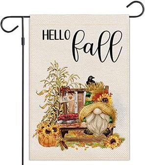 Hello Fall Gnomes Garden Flag Vertical Double Sided Chair Yellow Gnomes Yard Outdoor Decor Holiday Party Yard Welcome Lawn Terrace Home Decoration - Thegiftio UK