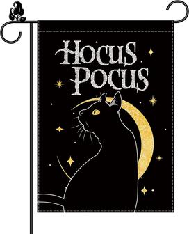 Hocus Pocus Halloween Black Cat Garden Flag Double Sided Vertical Outdoor Decorations Fall Holiday Yard Decor - Thegiftio UK
