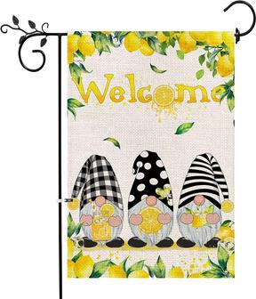 Lemon Gnomes Summer Garden Flags, Double Sided Welcome Burlap Small Flag, Outdoor Funny Lemon Juicy Black Plaid Gnomes Spring And Summer Home Decoration Sign - Thegiftio UK