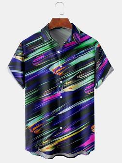 Men's Art Stripe Casual Breathable Short Sleeve Hawaiian Shirt - Seseable