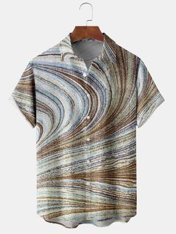 Men's Art Stripe Casual Short Sleeve Hawaiian Shirt With Chest Pocket - Seseable