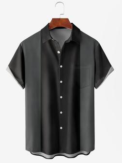 Men's Black Striped Printed Wrinkle Resistant Moisture Wicking Fabric Lapel Short Sleeve Hawaiian Shirt - Seseable