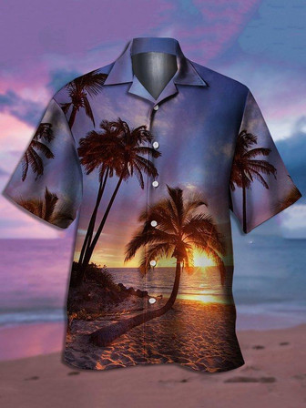 Mens Funky Hawaiian Coconut Tree Print Casual Short Sleeve Aloha Shirts | Seseable CA