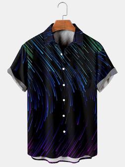 Men's Geometric Printed Casual Short Sleeve Hawaiian Shirt With Chest Pocket - Seseable