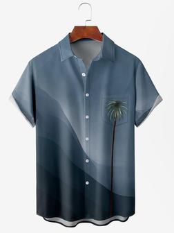 Men's Gradient Botanical Print Anti-wrinkle Moisture Wicking Fabric Fashion Lapel Short Sleeve Shirts - Seseable