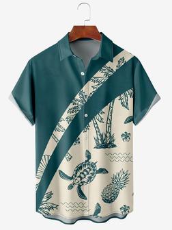 Men's Hawaiian Botanical Print Moisture Wicking Fabric Fashion Lapel Short Sleeve Shirts - Seseable