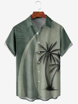 Men's Hawaiian Botanical Print Moisture Wicking Fabric Fashion Lapel Short Sleeve Shirts - Seseable