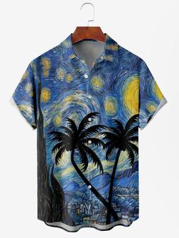 Men's Hawaiian Oil Painting Botanical Print Moisture Wicking Fabric Fashion Lapel Short Sleeve Shirts - Seseable