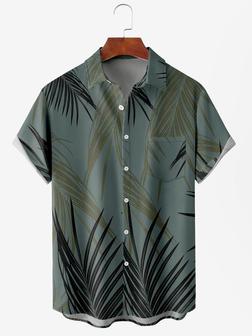 Men's Leaf Print Moisture Wicking Fabric Fashion Lapel Short Sleeve Shirts - Seseable