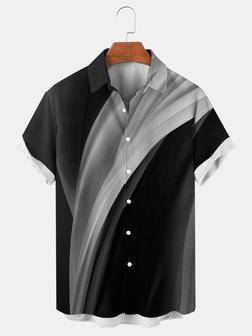 Mens Line Art Print Casual Breathable Short Sleeve Shirt - Seseable