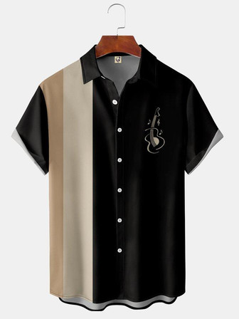 Men's Music Elements Guitar Graphic Print Short Sleeve Shirt | Seseable UK