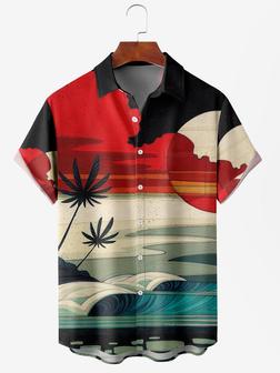 Men's Ocean Coconut Print Anti-wrinkle Moisture Wicking Fabric Fashion Hawaiian Lapel Short Sleeve Shirts - Seseable