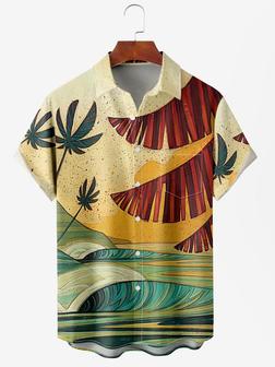 Men's Ocean Coconut Print Anti-wrinkle Moisture Wicking Fabric Fashion Hawaiian Lapel Short Sleeve Shirts - Seseable