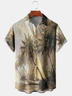 Men's Ocean Print Casual Fabric Fashion Hawaiian Lapel Short Sleeve Shirt - Seseable