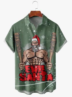 Men's Santa Print Fashion Lapel Short Sleeve Hawaiian Shirt - Seseable